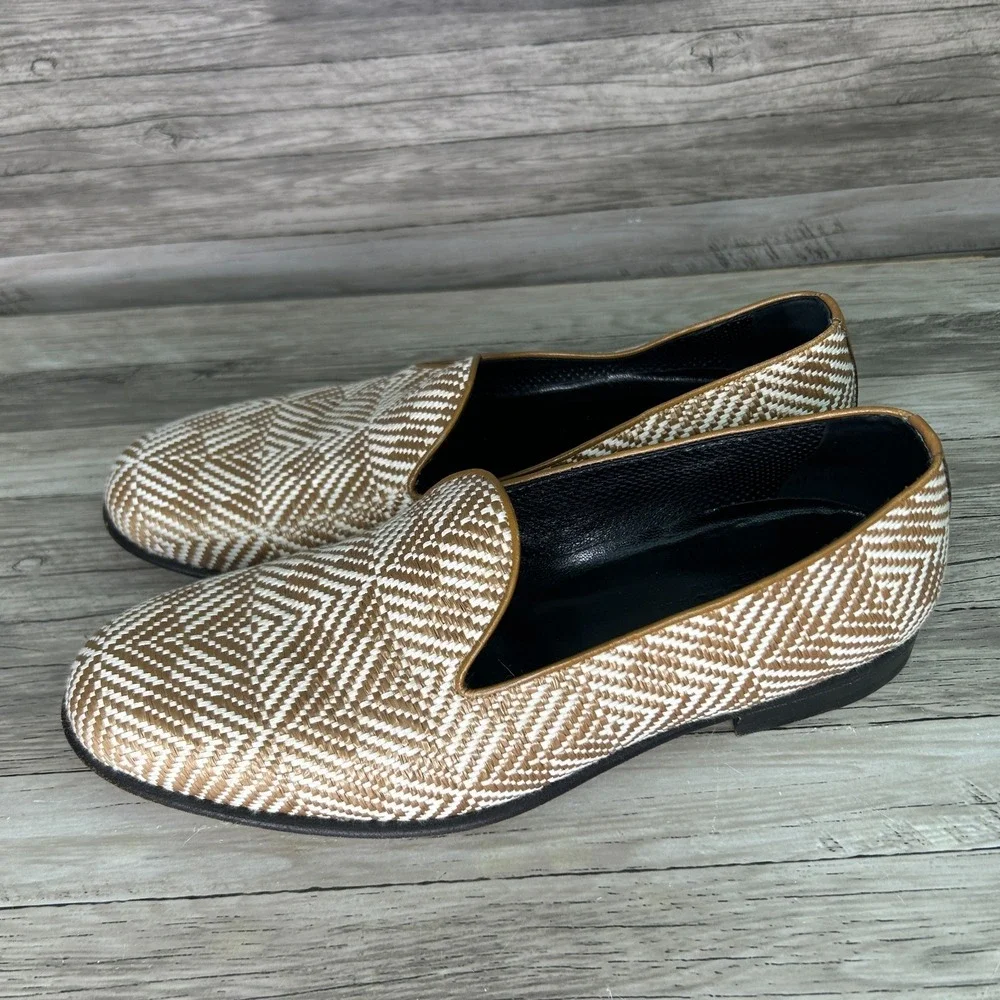 A. Testoni Italy Mens Woven Raffia Loafers Size 8 Geometric Old Money‎ Preppy